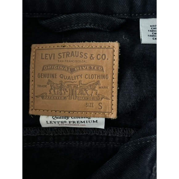 NWOT LEVI'S Ex Boyfriend Black DENIM TRUCKER JACKET With Fringe Sz S - Picture 7 of 8